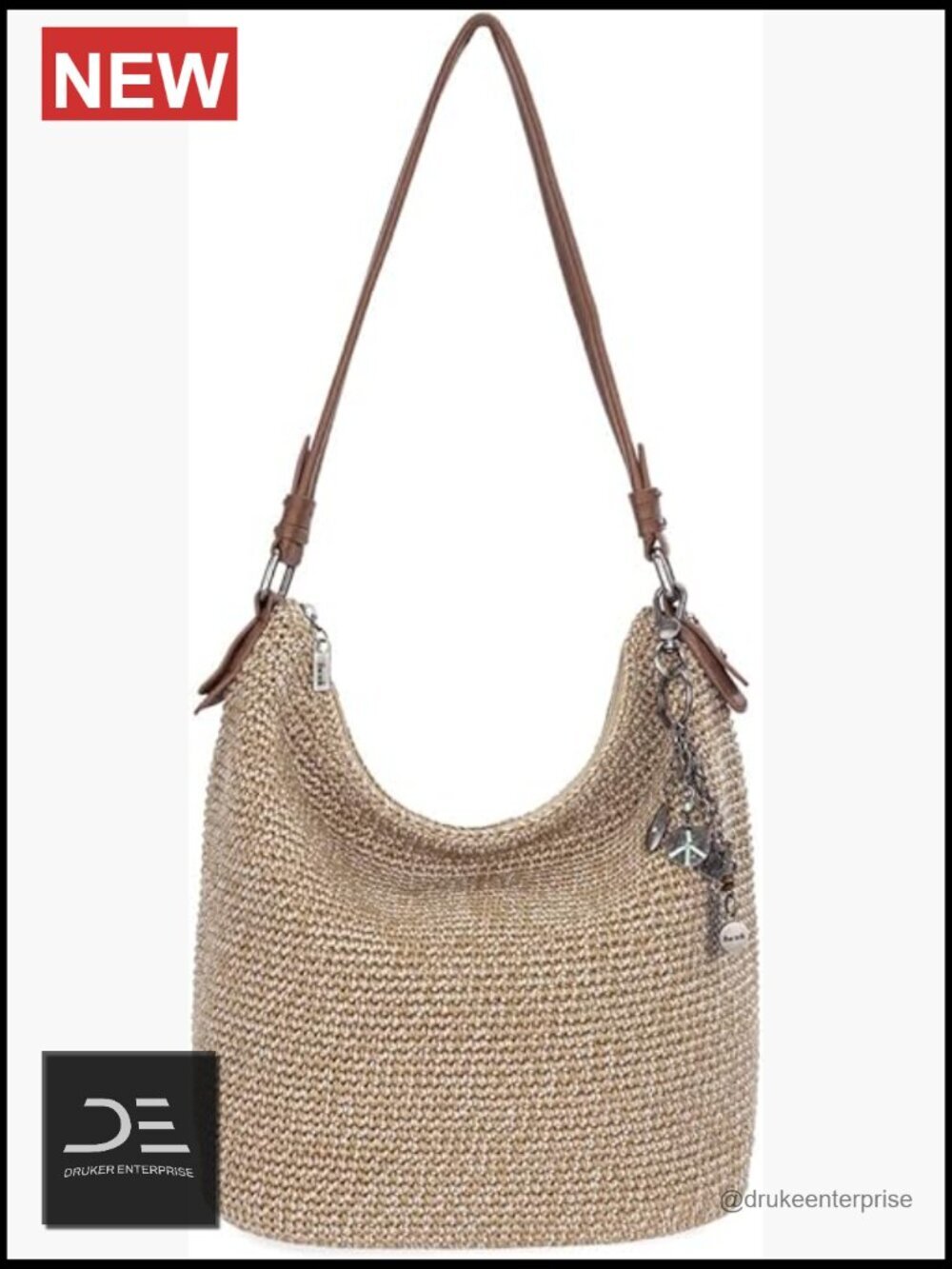 Hand-Crochet Hobo Bag Large Women's Purse with Zipper Pocket